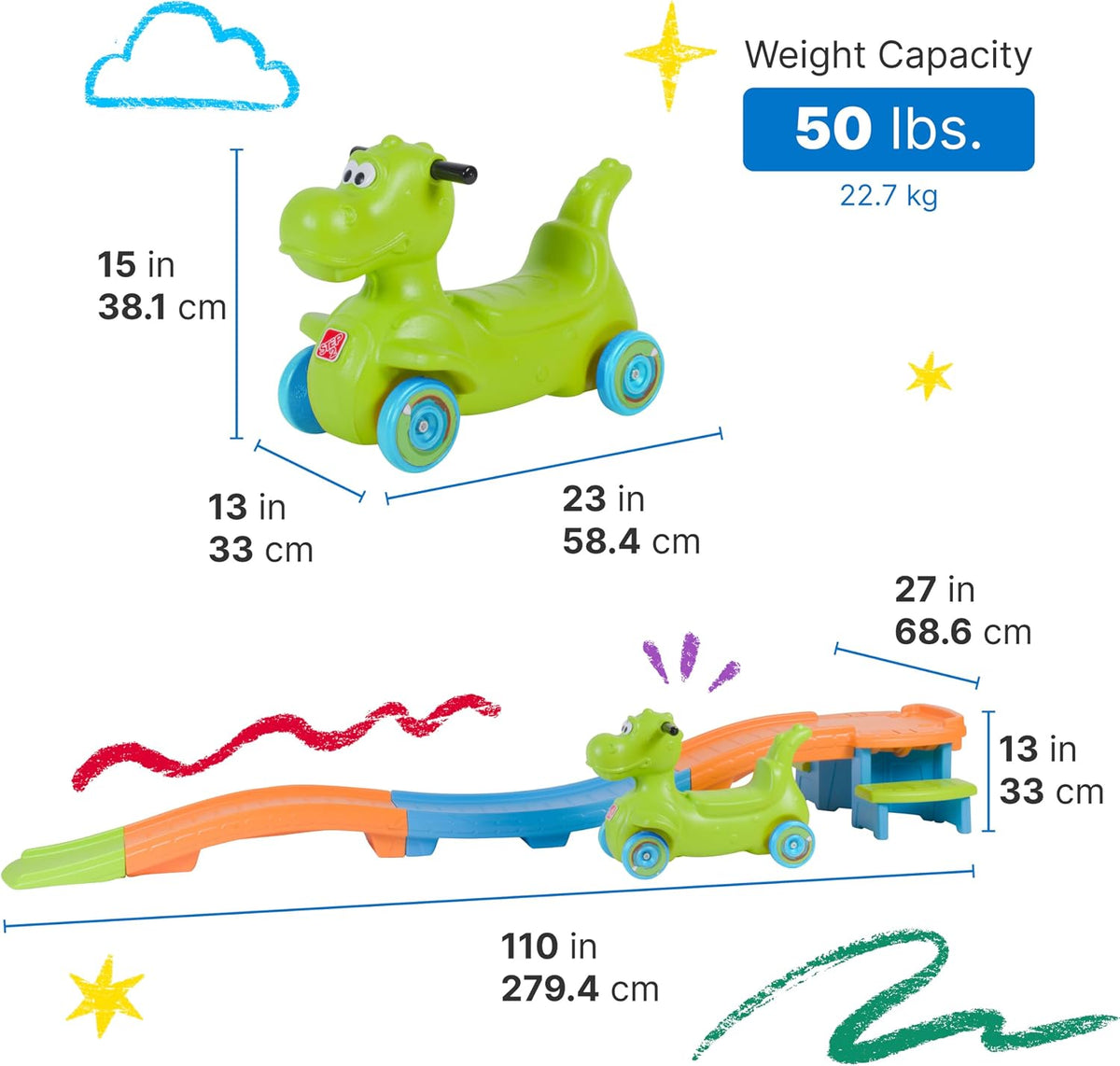 Step2 Dino Dash Up & Down Roller Coaster Kids Ride On Toy. Push Car. Indoor/Outdoor Playset. Made of Durable Plastic. Max Weight 50 lbs.. for Toddlers 2-5 Years Old