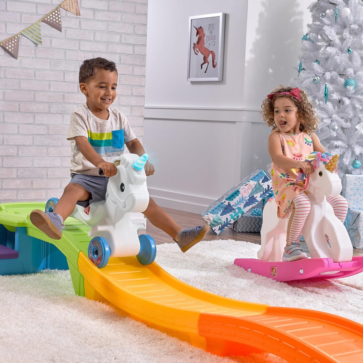 Step2 Unicorn Up & Down Roller Coaster Kids Ride On Toy. Push Car. Indoor/Outdoor Playset. Made of Durable Plastic. Max Weight 50 lbs.. For Toddlers 2-5 Years Old. Multicolor