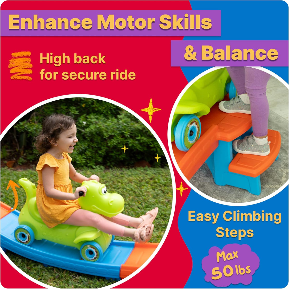 Step2 Dino Dash Up & Down Roller Coaster Kids Ride On Toy. Push Car. Indoor/Outdoor Playset. Made of Durable Plastic. Max Weight 50 lbs.. for Toddlers 2-5 Years Old