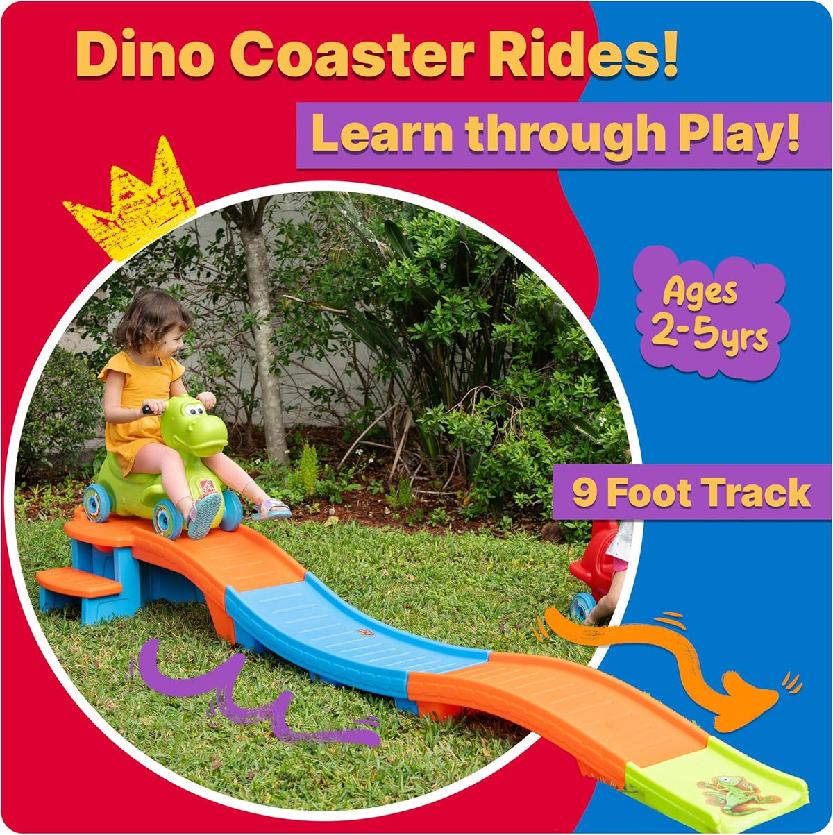 Step2 Dino Dash Up & Down Roller Coaster Kids Ride On Toy. Push Car. Indoor/Outdoor Playset. Made of Durable Plastic. Max Weight 50 lbs.. for Toddlers 2-5 Years Old